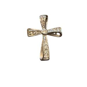 Sterling Silver 925 FAS CZ Ribbon Cross Pendant Religious Jewelry